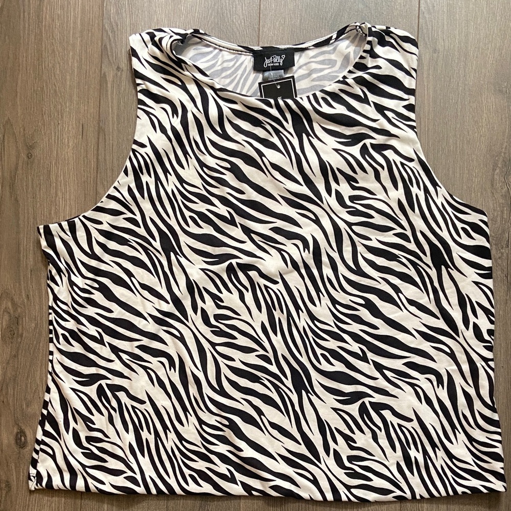 JUST POLLY ZEBRA PRINT SLEEVELESS CROP TOP